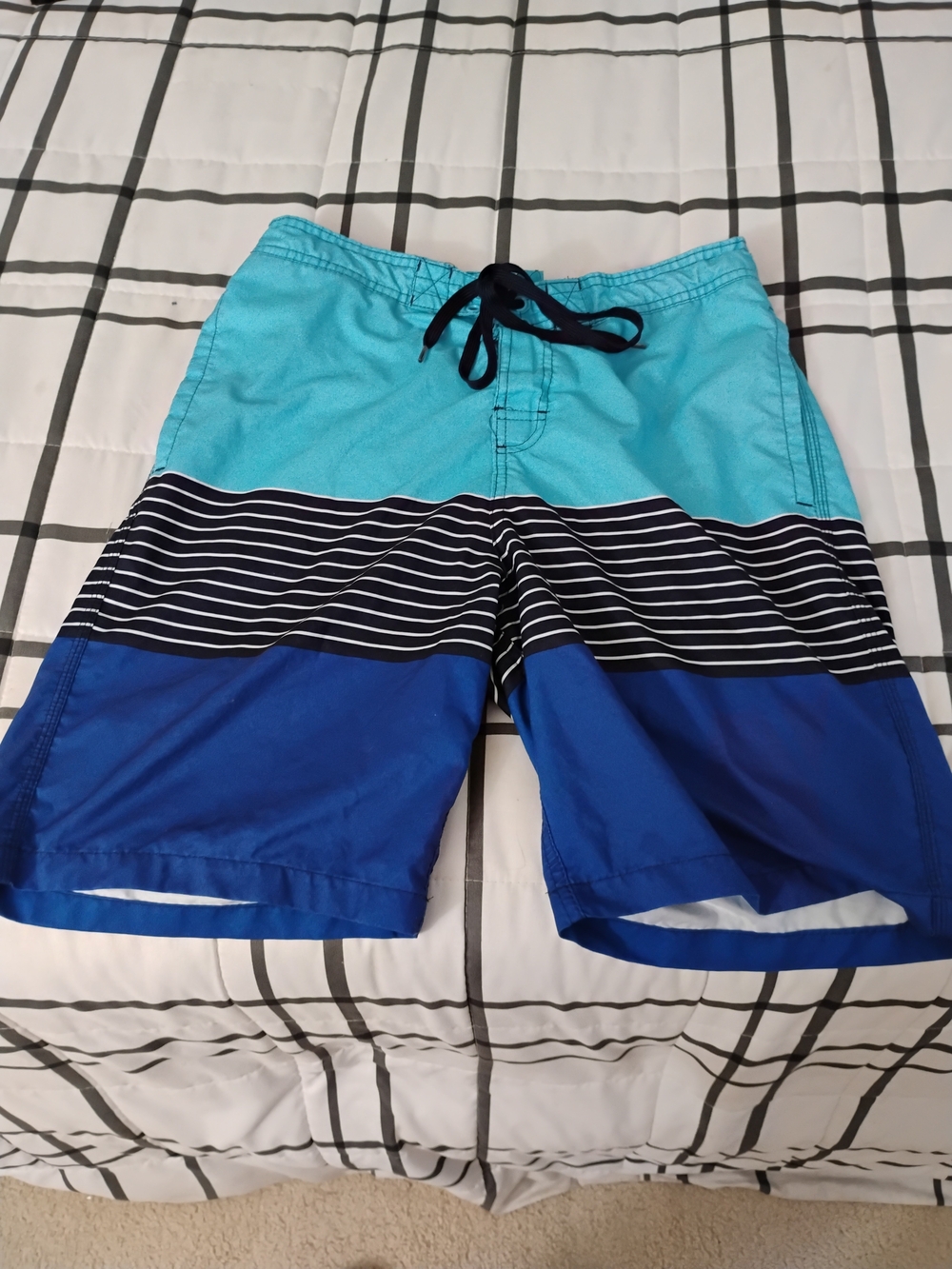 Merona Turquoise and Royal Blue Striped Men's Board Shorts